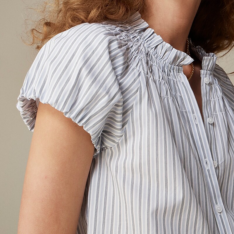 Soft Peri J.Crew Smocked-neck top in striped cotton poplin | J.Crew Factory | FUYRV9128