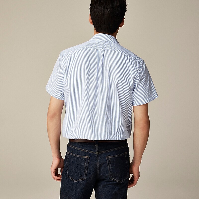 Soo Stripe Blue White J.Crew Relaxed short-sleeve midweight denim shirt | J.Crew Factory | SBAYF7345