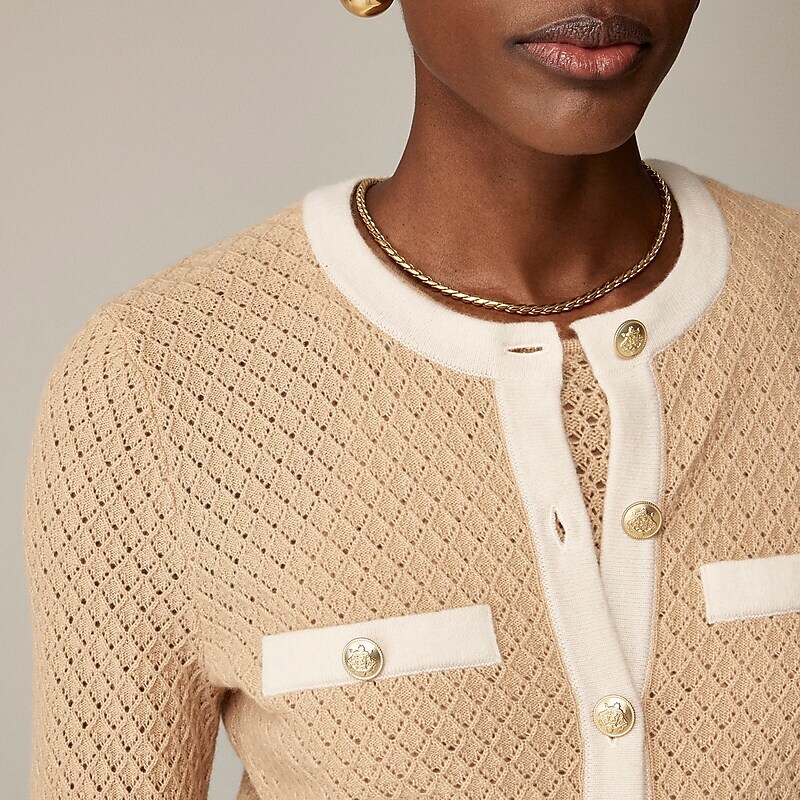 Sunkissed Khaki Hthr Mu J.Crew Cashmere pointelle cardigan sweater | J.Crew Factory | DXSAV1648