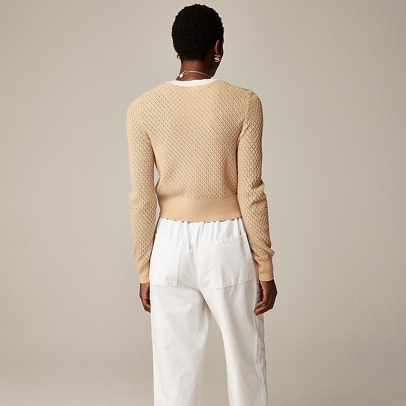 Sunkissed Khaki Hthr Mu J.Crew Cashmere pointelle cardigan sweater | J.Crew Factory | DXSAV1648