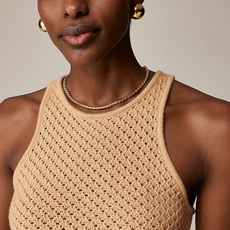 Sunkissed Khaki J.Crew Cashmere pointelle tank top | J.Crew Factory | NEWJK8074