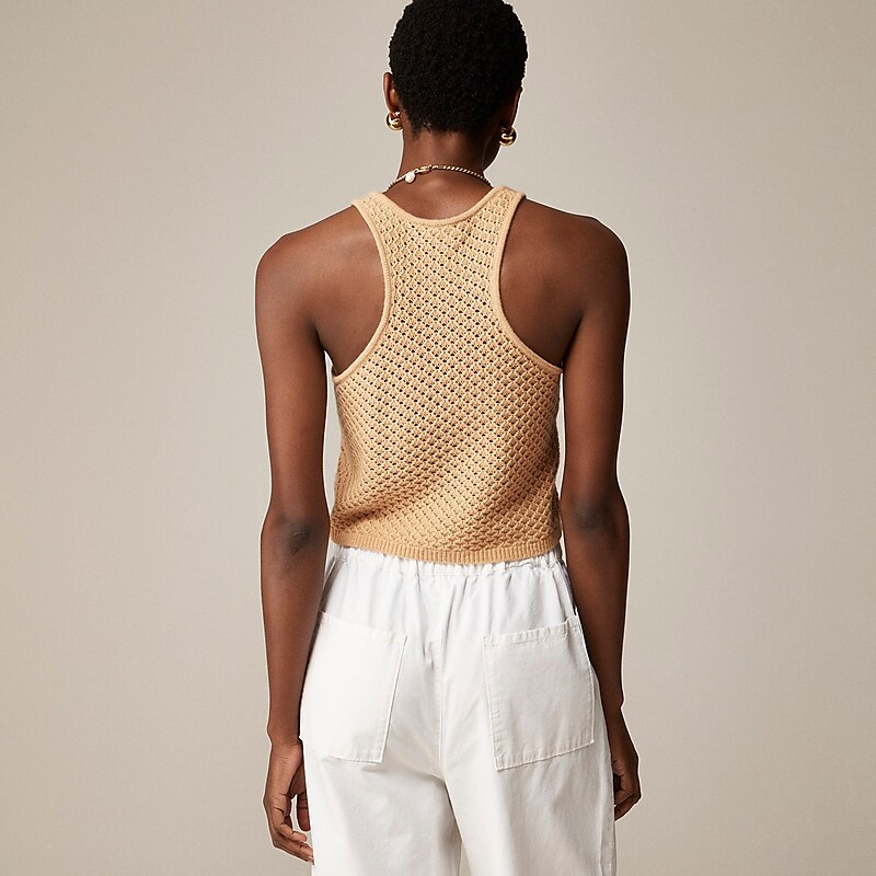 Sunkissed Khaki J.Crew Cashmere pointelle tank top | J.Crew Factory | NEWJK8074