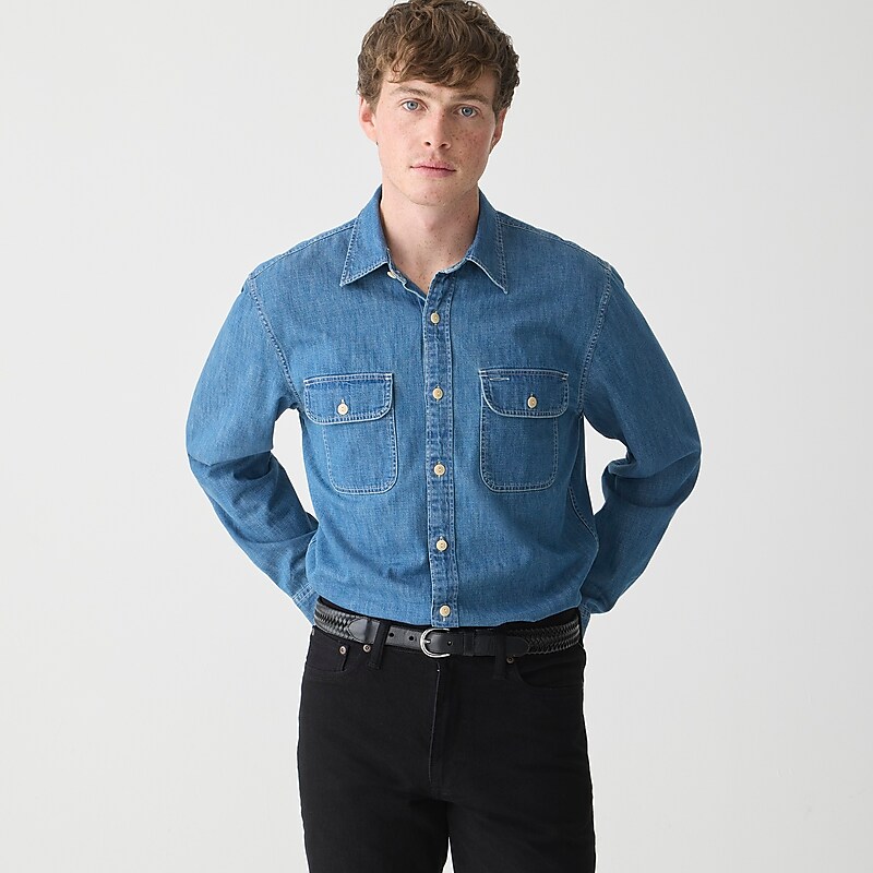 Three Year Denim Wash J.Crew Chesapeake midweight denim workshirt with embroidery | J.Crew Factory | ANDJK8071