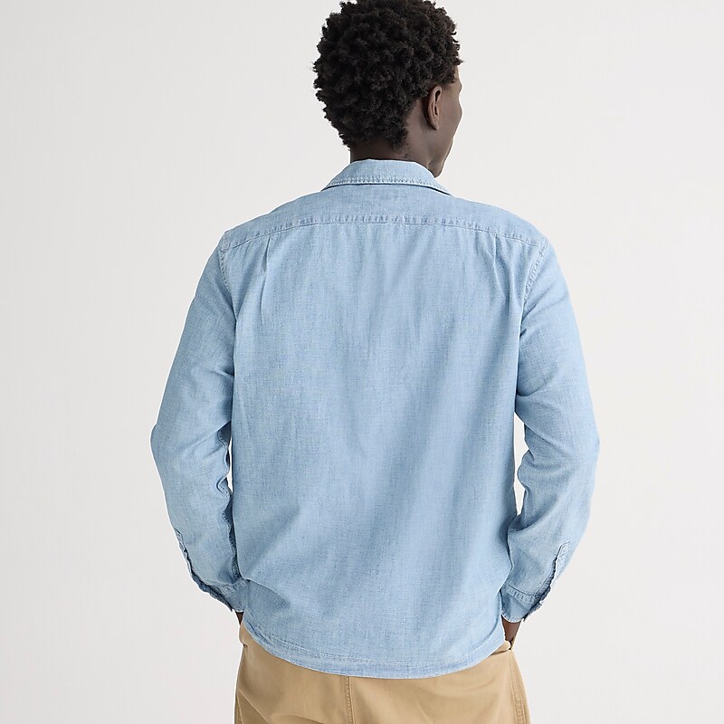 Three Year Wash J.Crew Chambray four-pocket camp-collar overshirt | J.Crew Factory | OQUKZ7618