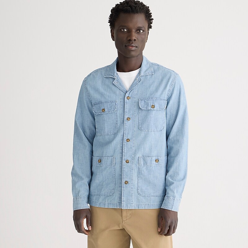 Three Year Wash J.Crew Chambray four-pocket camp-collar overshirt | J.Crew Factory | OQUKZ7618