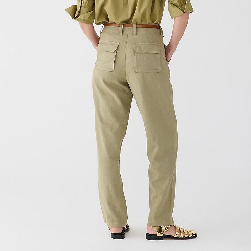 Timbered Khaki J.Crew Seaside cargo pant in linen-TENCEL™ lyocell blend | J.Crew Factory | JUNCI9361