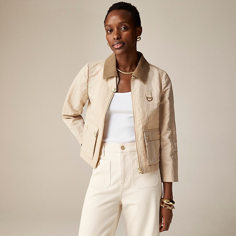 Toasted Cream J.Crew Barn Jacket™ in crinkle nylon | J.Crew Factory | TEYCS0915