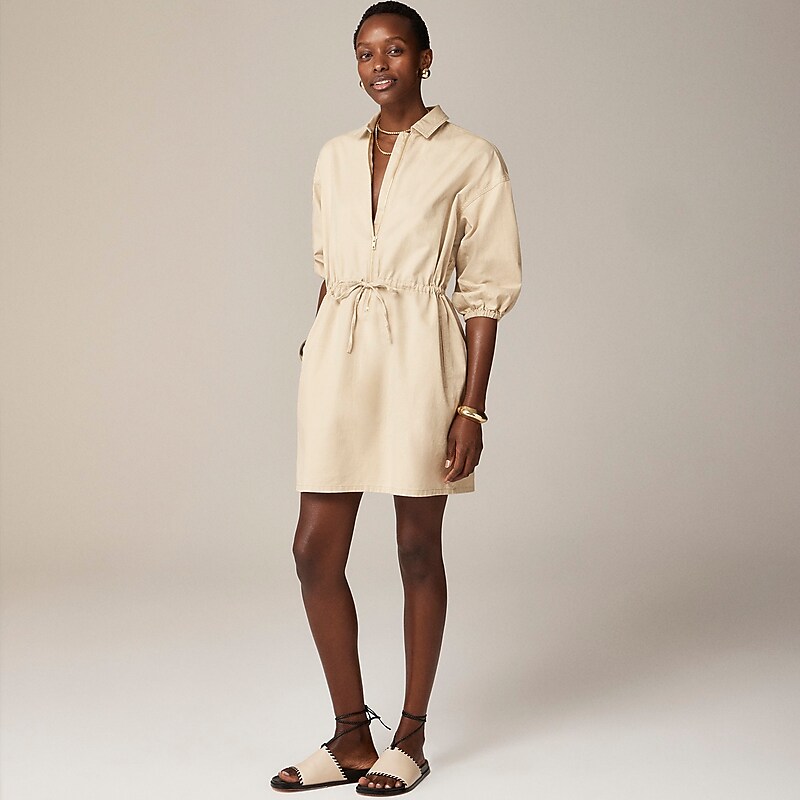 Toasted Cream J.Crew Cinched zip-up dress in drapey cotton | J.Crew Factory | IYDWP0928