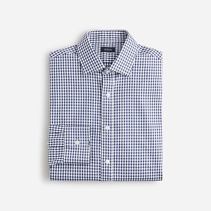 Toby Gingham White Navy J.Crew Bowery performance stretch dress shirt with spread collar | J.Crew Factory | ADFKH2467