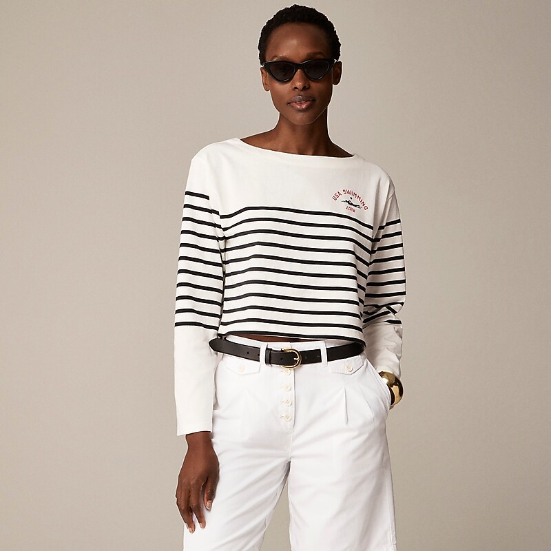 Usa Swimming Cropped Ma J.Crew Limited-edition USA Swimming® X J.Crew cropped boatneck T-shirt in striped mariner cotton | J.Crew Factory | CWNPO5297