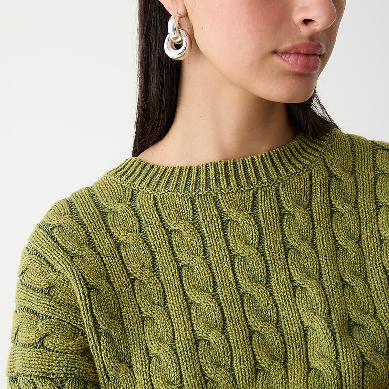 Utility Green J.Crew Cable-knit cropped crewneck sweater | J.Crew Factory | UMVPY4621