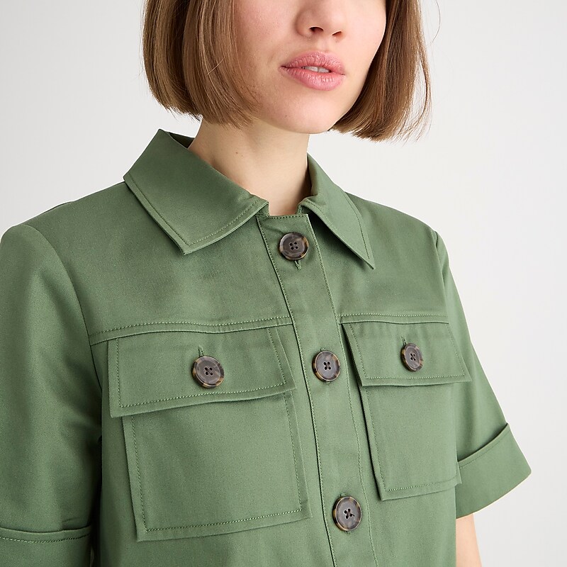 Utility Green J.Crew Gamine shirtdress in stretch twill | J.Crew Factory | LSHQY8602