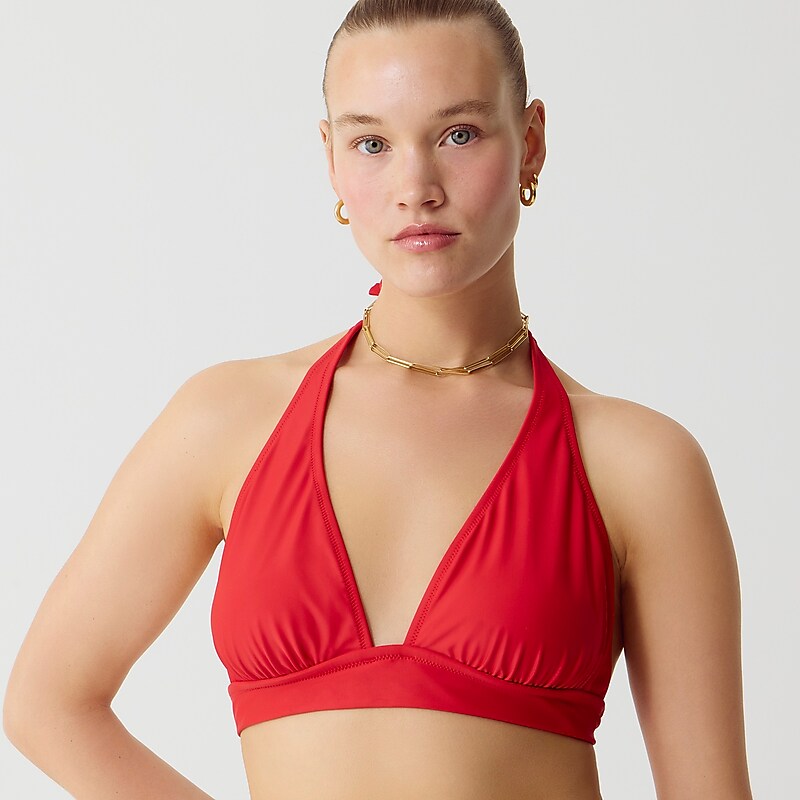 Venetian Red J.Crew DD halter tie-back bikini top with mesh | J.Crew Factory | MCVSR5726