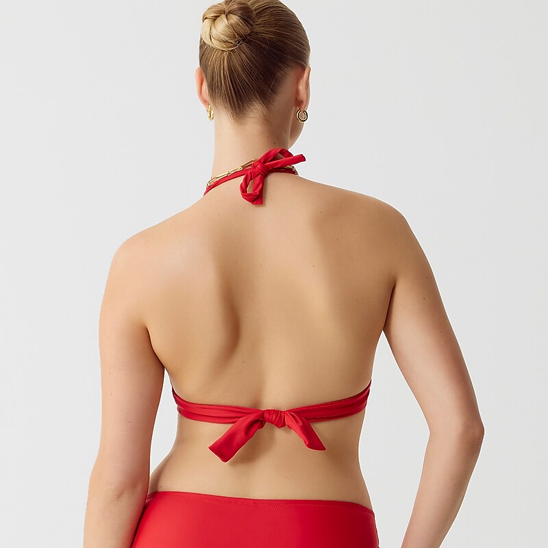 Venetian Red J.Crew DD halter tie-back bikini top with mesh | J.Crew Factory | MCVSR5726