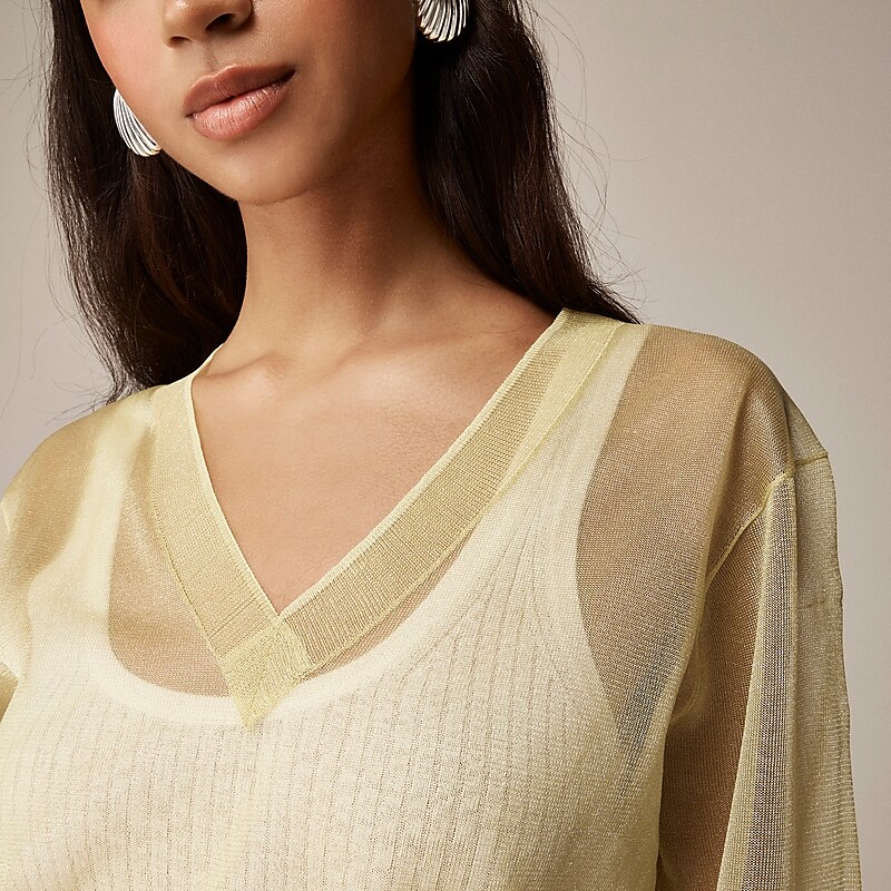 Warm Chartreuse J.Crew Collection sheer V-neck sweater | J.Crew Factory | GCXLF4960