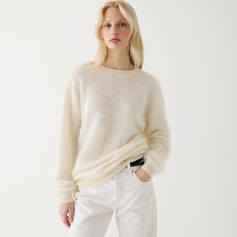 Warm Ivory J.Crew Brushed cashmere relaxed crewneck sweater | J.Crew Factory | AKVMS4390