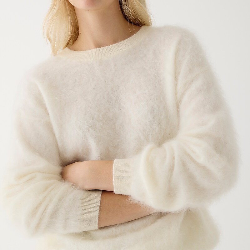 Warm Ivory J.Crew Brushed cashmere relaxed crewneck sweater | J.Crew Factory | AKVMS4390