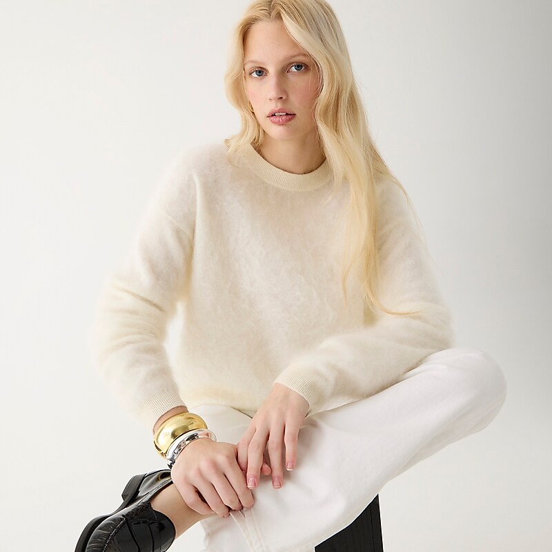 Warm Ivory J.Crew Brushed cashmere relaxed crewneck sweater | J.Crew Factory | AKVMS4390