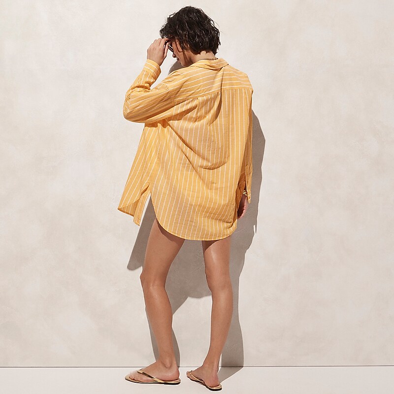 Warm Sunflower Stripe J.Crew Cotton voile beach shirt in stripe | J.Crew Factory | GZXJD2675