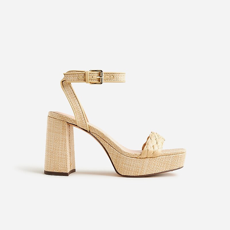 Weathered Sand J.Crew Ankle-strap platform heels in faux raffia | J.Crew Factory | EODKL1254