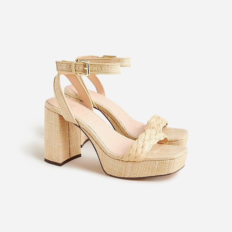 Weathered Sand J.Crew Ankle-strap platform heels in faux raffia | J.Crew Factory | EODKL1254