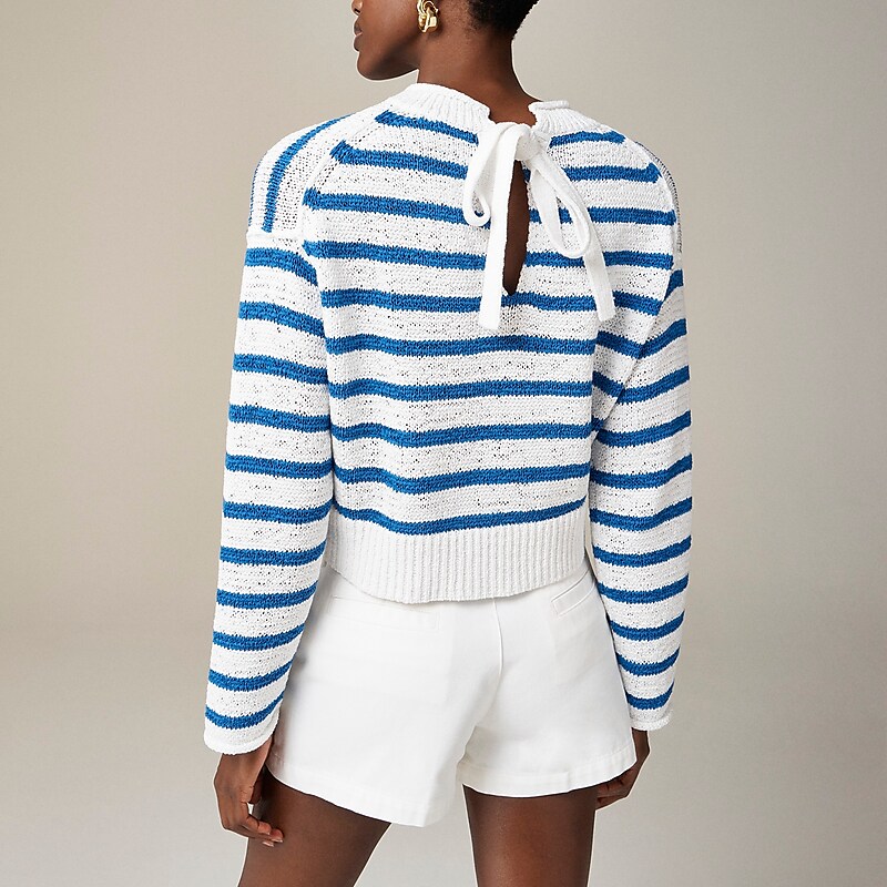 White Bright Azurite J.Crew Textured tie-back Rollneck™ sweater in stripe | J.Crew Factory | CJFPD7194