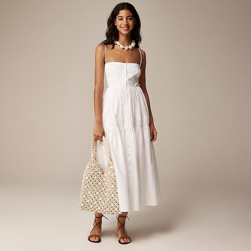 White J.Crew A-line midi dress cotton poplin | J.Crew Factory | EWMHB2015