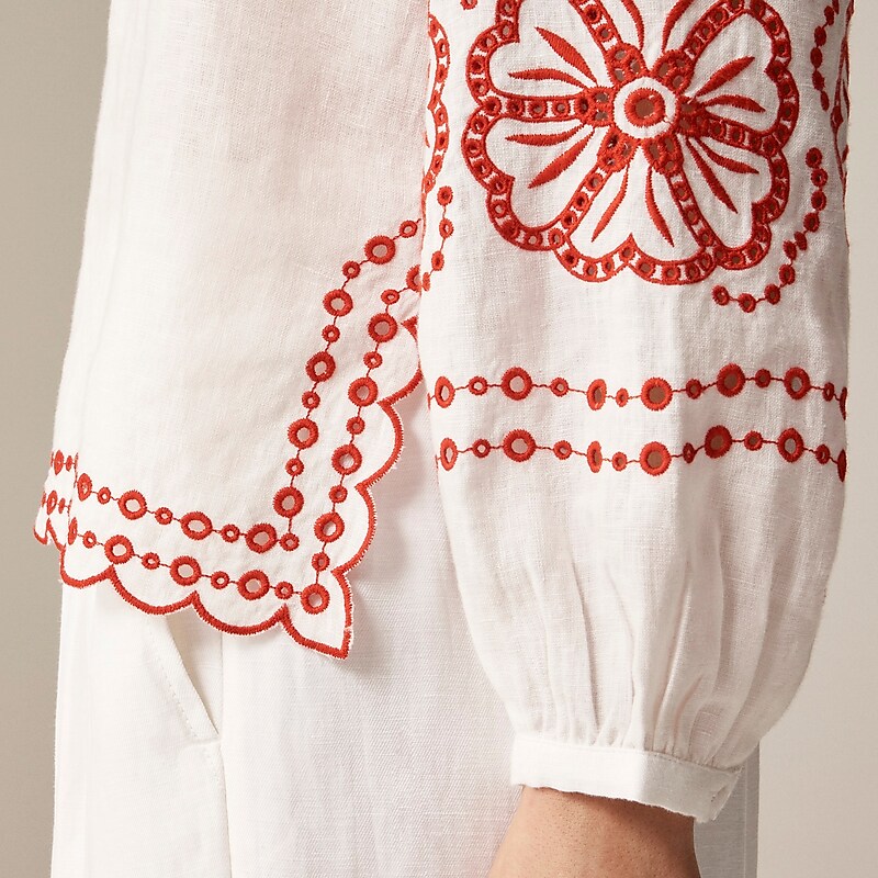 White J.Crew Bungalow embroidered top in linen | J.Crew Factory | NFOIU2143