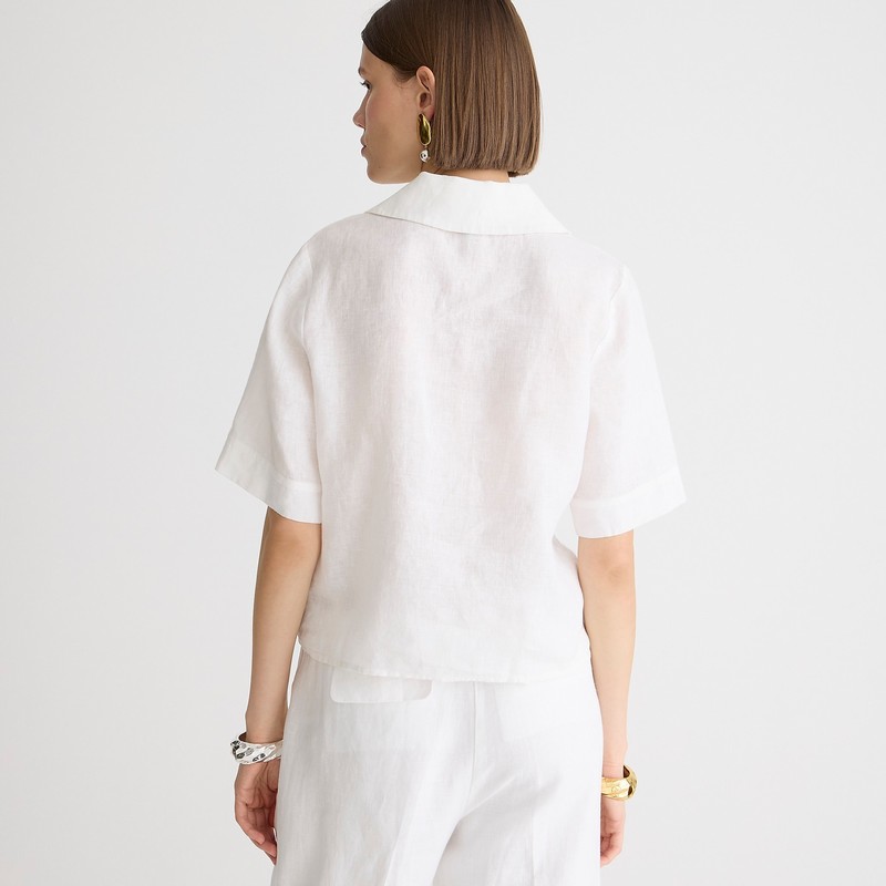 White J.Crew Bungalow popover top in linen | J.Crew Factory | ATDQK5874