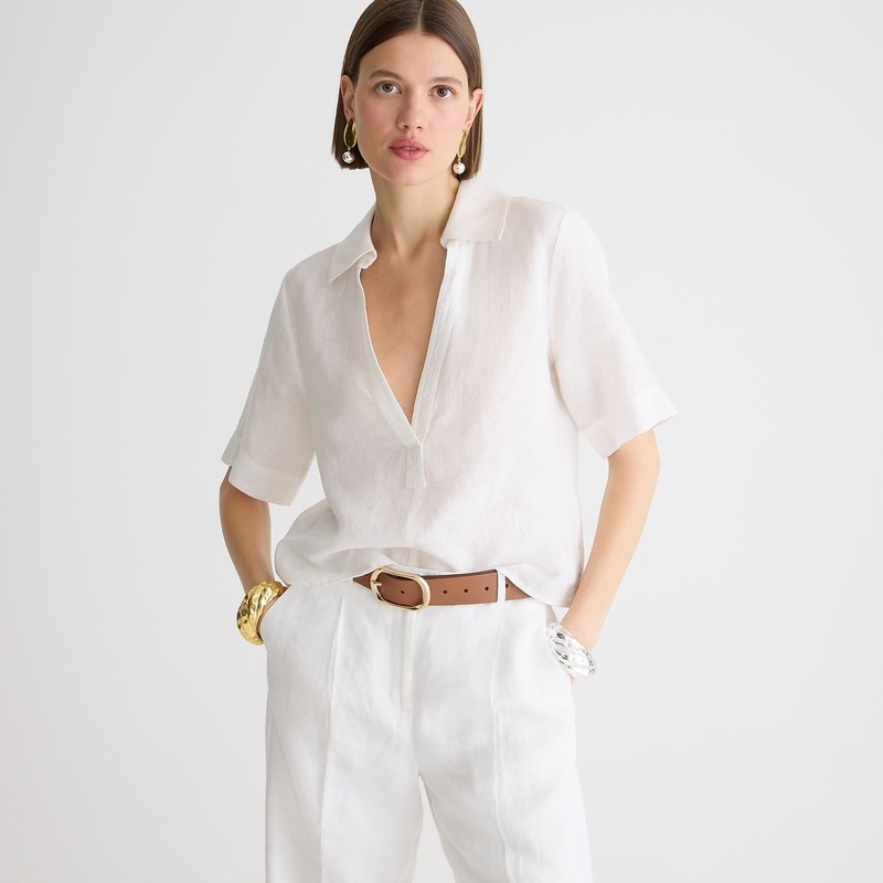 White J.Crew Bungalow popover top in linen | J.Crew Factory | ATDQK5874