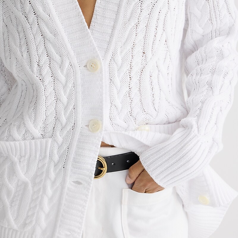 White J.Crew Cable-knit cardigan sweater | J.Crew Factory | PSXFE4658