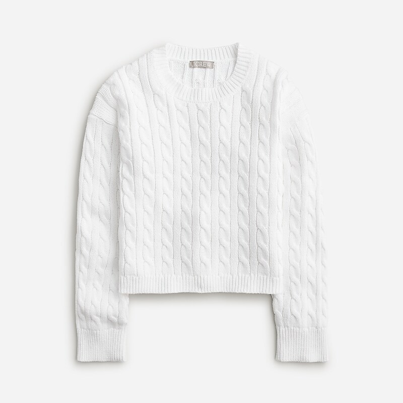 White J.Crew Cable-knit cropped crewneck sweater | J.Crew Factory | XAEYD3462