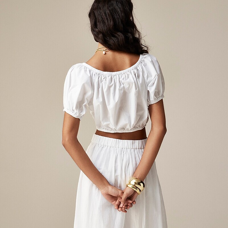 White J.Crew Cinched-waist cropped top in cotton poplin | J.Crew Factory | FKPWG7281