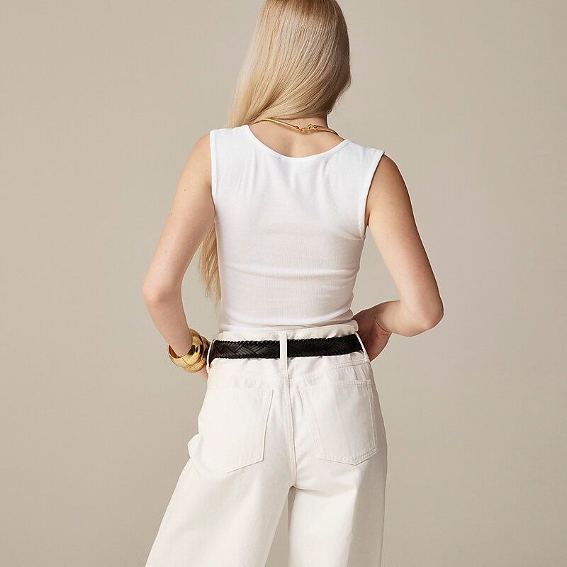 White J.Crew Cropped fine rib scoopneck tank top | J.Crew Factory | JNKFV9012