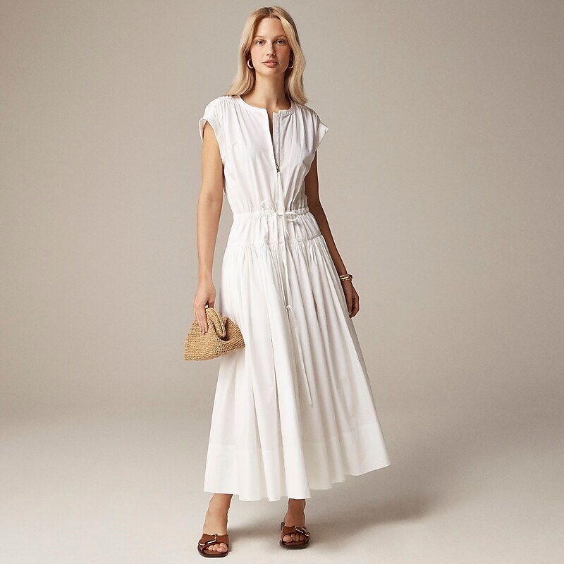 White J.Crew Drop-waist midi dress in striped cotton poplin | J.Crew Factory | OUNVT6459