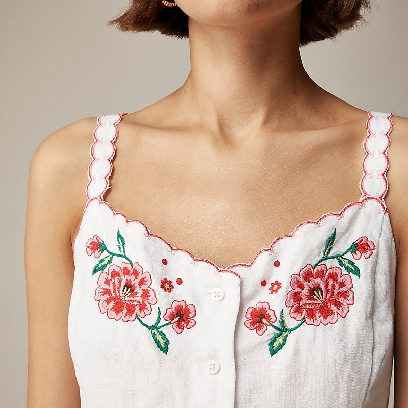 White J.Crew Embroidered tank top in linen | J.Crew Factory | KBVPG6718