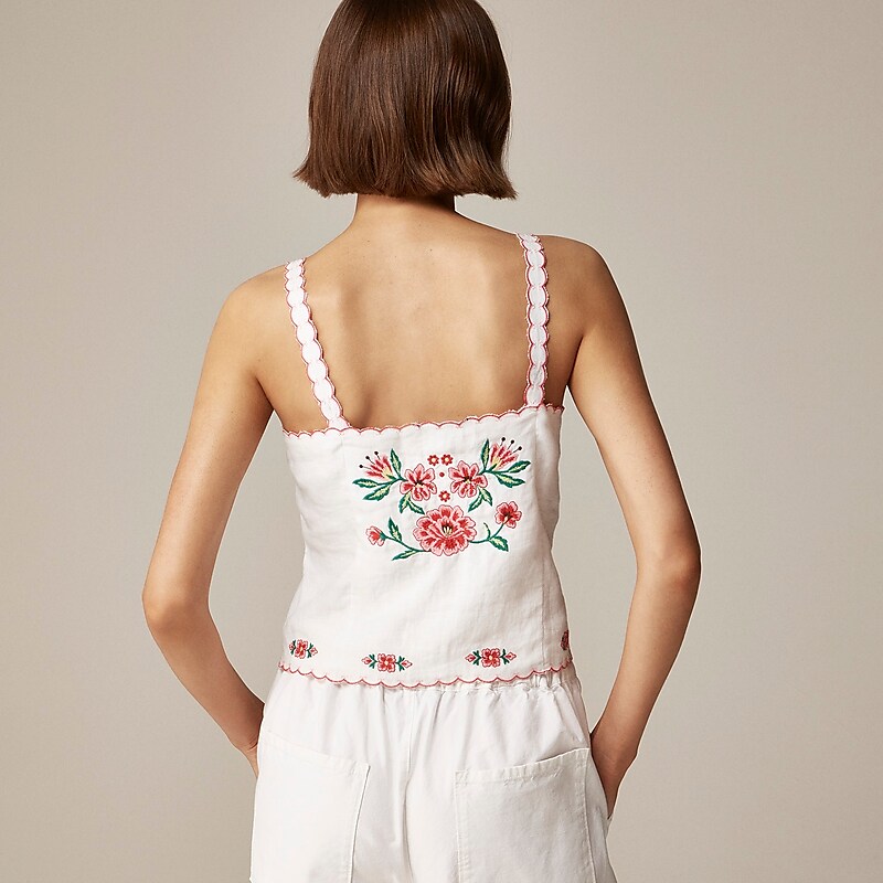 White J.Crew Embroidered tank top in linen | J.Crew Factory | KBVPG6718