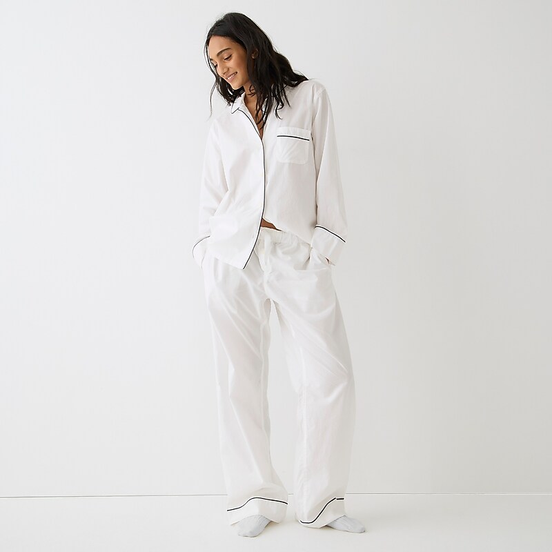 White J.Crew End-on-end cotton long-sleeve pajama set | J.Crew Factory | QXVST3129