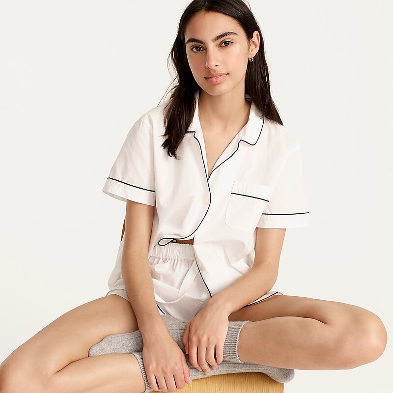 White J.Crew End-on-end cotton pajama short set | J.Crew Factory | IVGDP9276