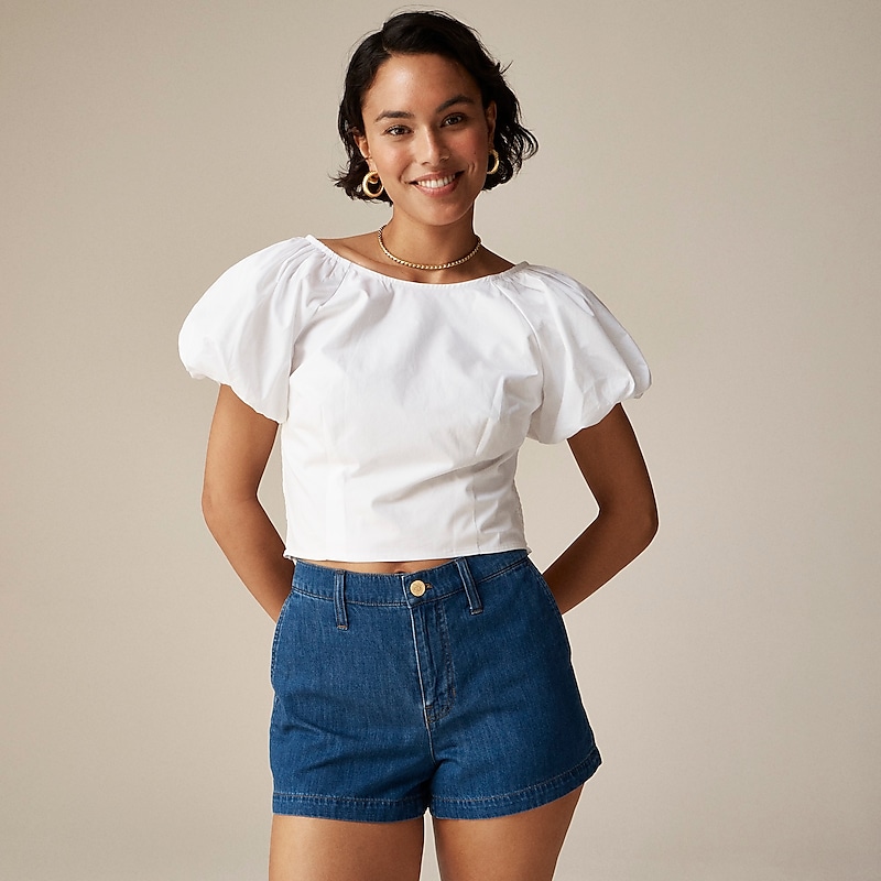 White J.Crew Fitted puff-sleeve top in Liberty™ Capel fabric | J.Crew Factory | EKMHZ3074