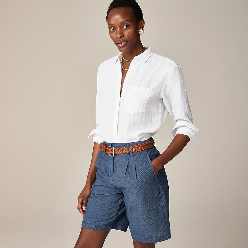 White J.Crew Garçon classic shirt in striped cotton-linen blend gauze | J.Crew Factory | NGETR1804