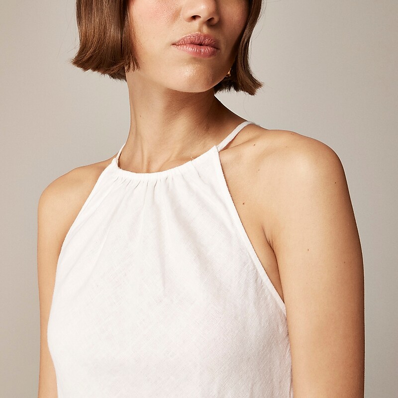 White J.Crew High-neck midi dress in linen | J.Crew Factory | VHCGM4269