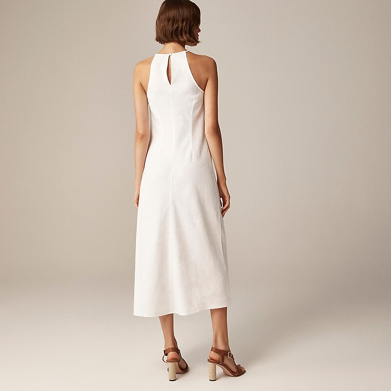 White J.Crew High-neck midi dress in linen | J.Crew Factory | VHCGM4269