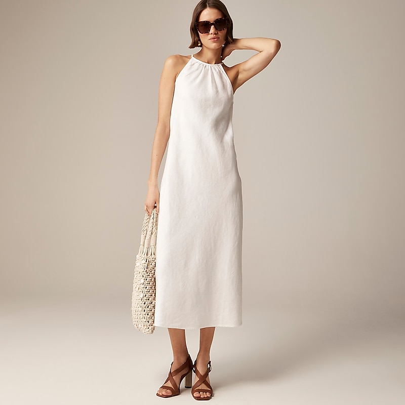 White J.Crew High-neck midi dress in linen | J.Crew Factory | VHCGM4269