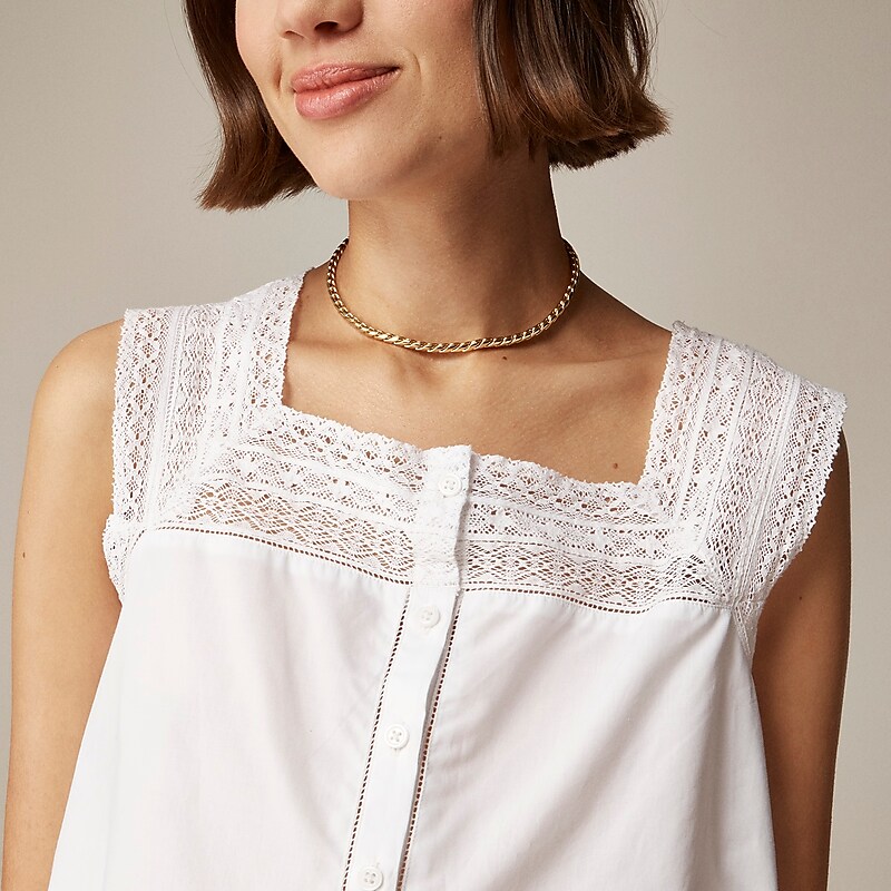 White J.Crew Lace-trim cropped top | J.Crew Factory | OIGSF5041