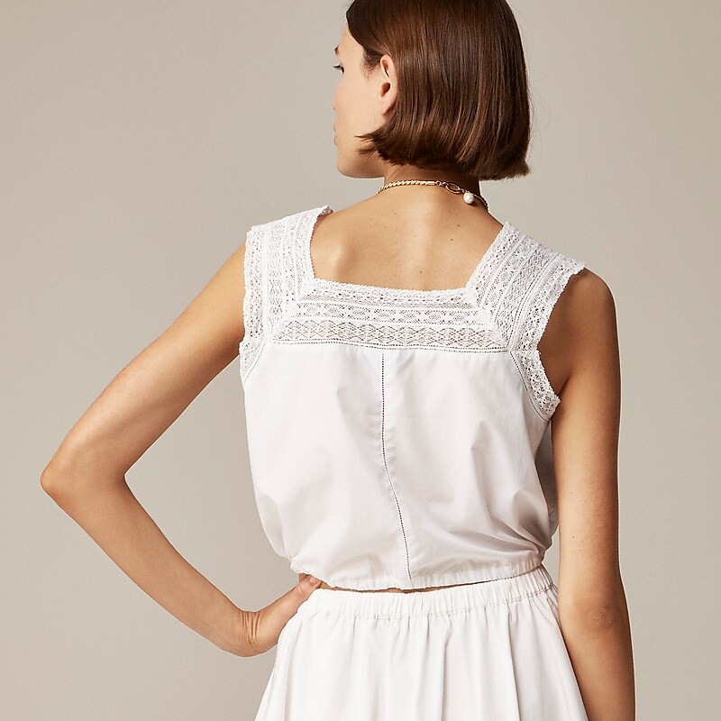 White J.Crew Lace-trim cropped top | J.Crew Factory | OIGSF5041