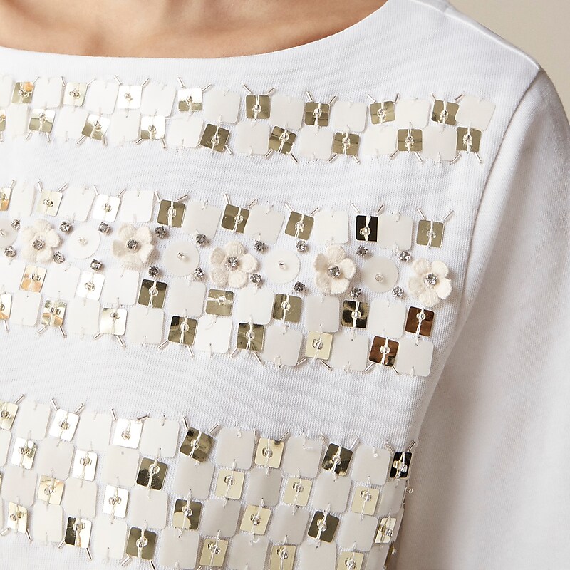 White J.Crew Limited-edition embellished T-shirt with floral appliqués | J.Crew Factory | ZYRIL3589