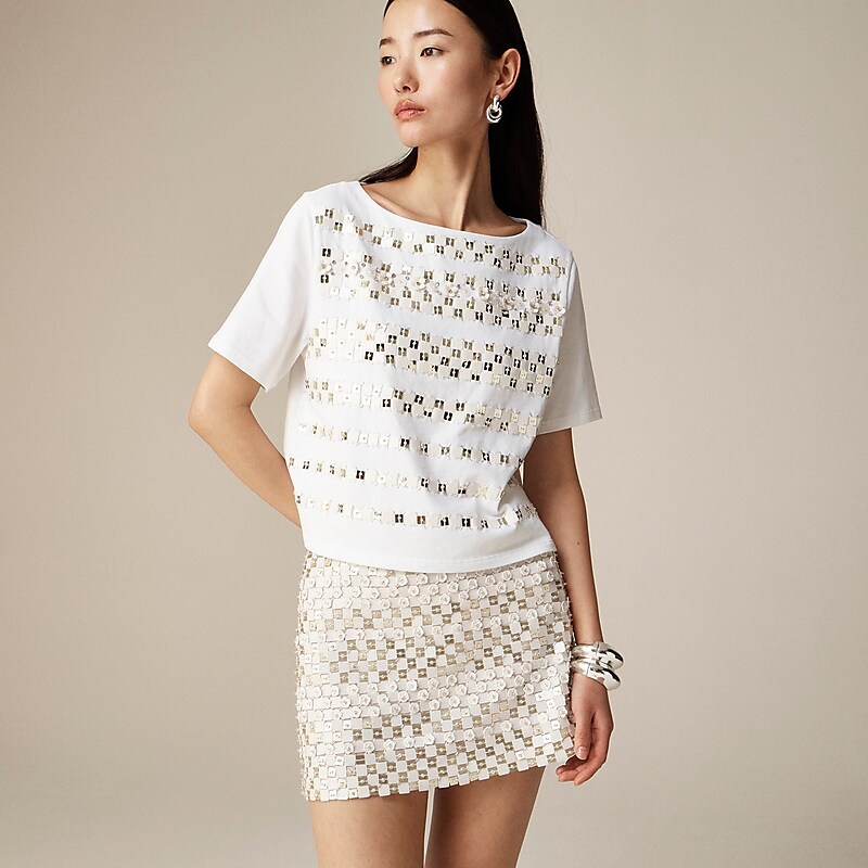 White J.Crew Limited-edition embellished T-shirt with floral appliqués | J.Crew Factory | ZYRIL3589