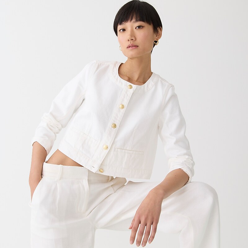 White J.Crew Louisa lady jacket in white denim | J.Crew Factory | HBESQ7205