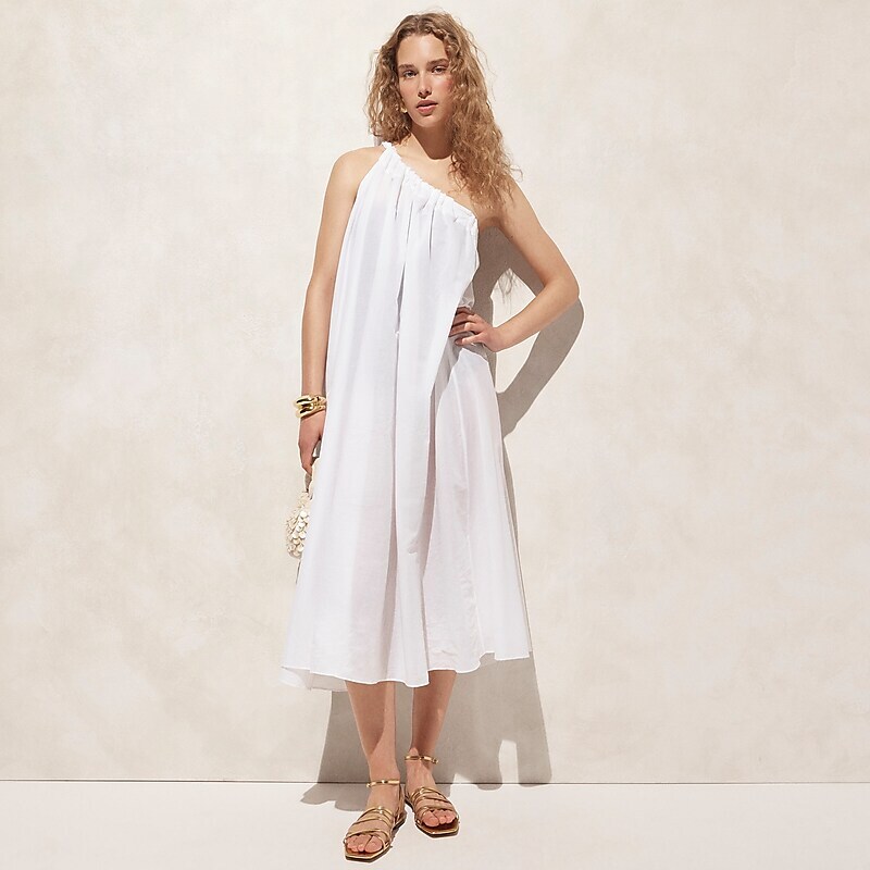 White J.Crew One-shoulder beach dress in cotton voile | J.Crew Factory | ENDFU9315